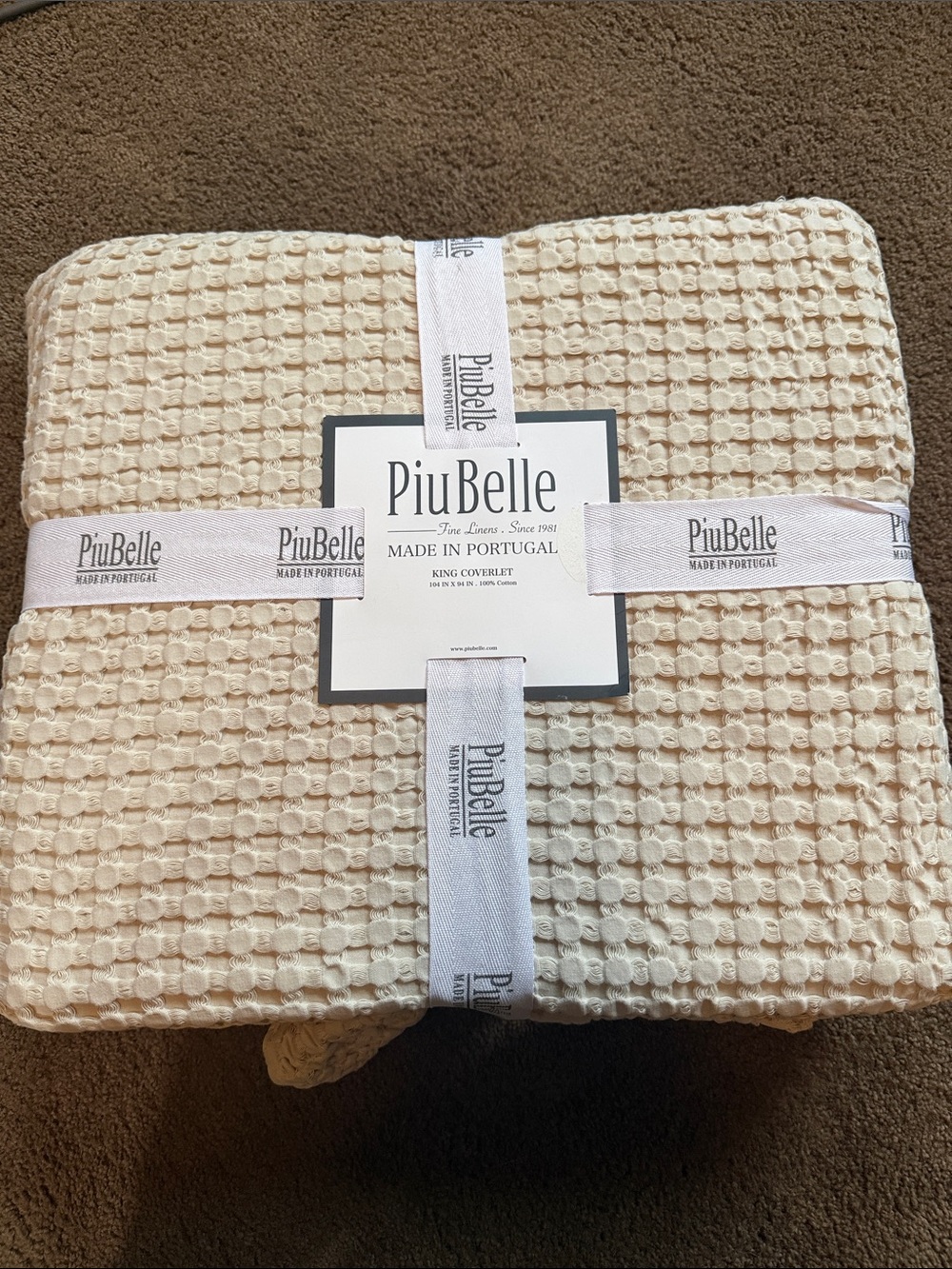 PiuBelle Cream Waffle King Coverlet - Portugal 100% Cotton NWT Beautiful